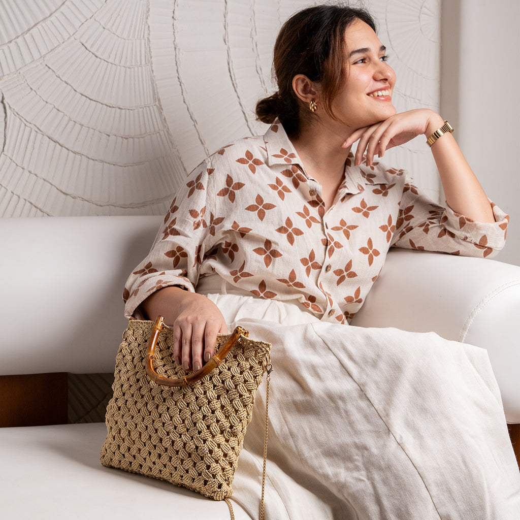 Lily Raffia Bamboo Handle Bag