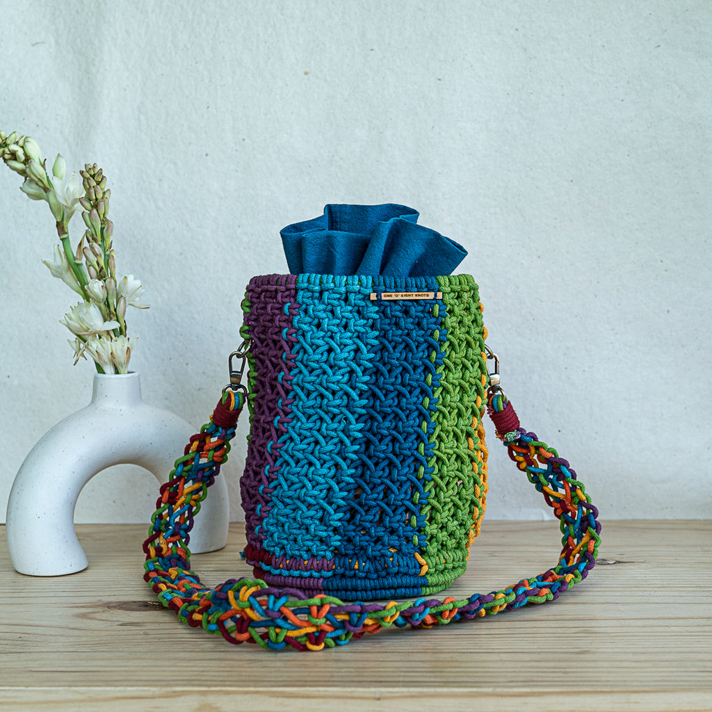 Cosmos Striped Hand-Knotted Bucket Bag