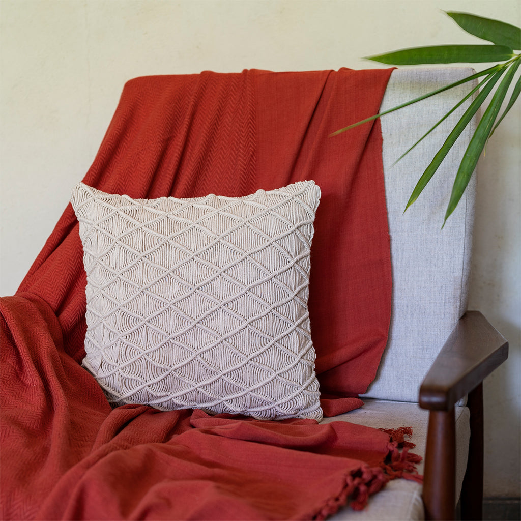 Checkered Hand-Knotted Cushion Cover