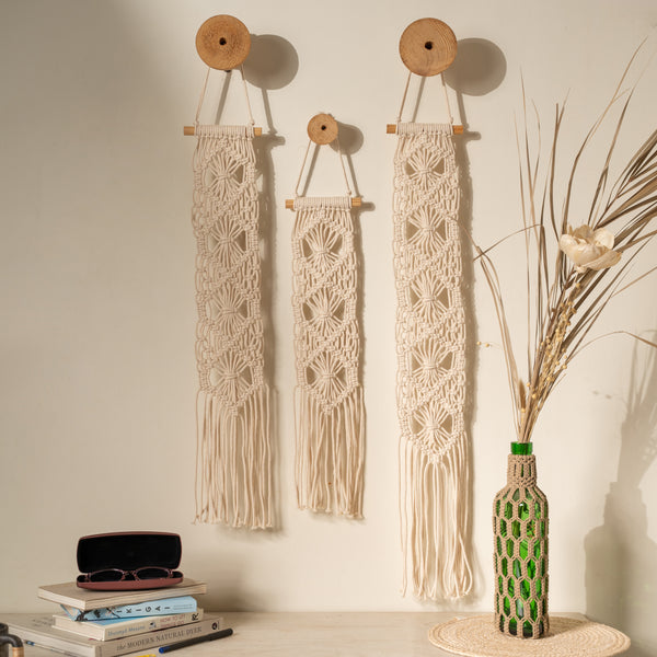 Cross Knot Ivory White Hand-crafted Wall Hanging Set of 3