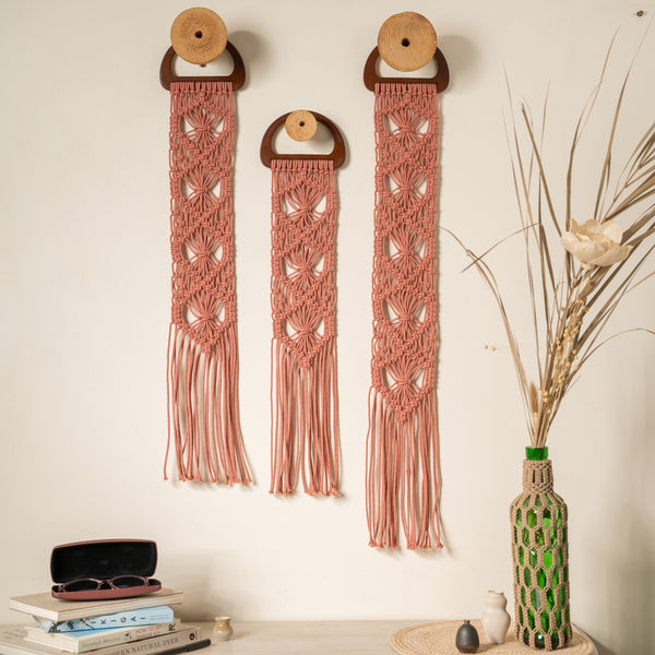 Cross Knot Dusty Pink Hand-crafted Wall Hanging Set of 3