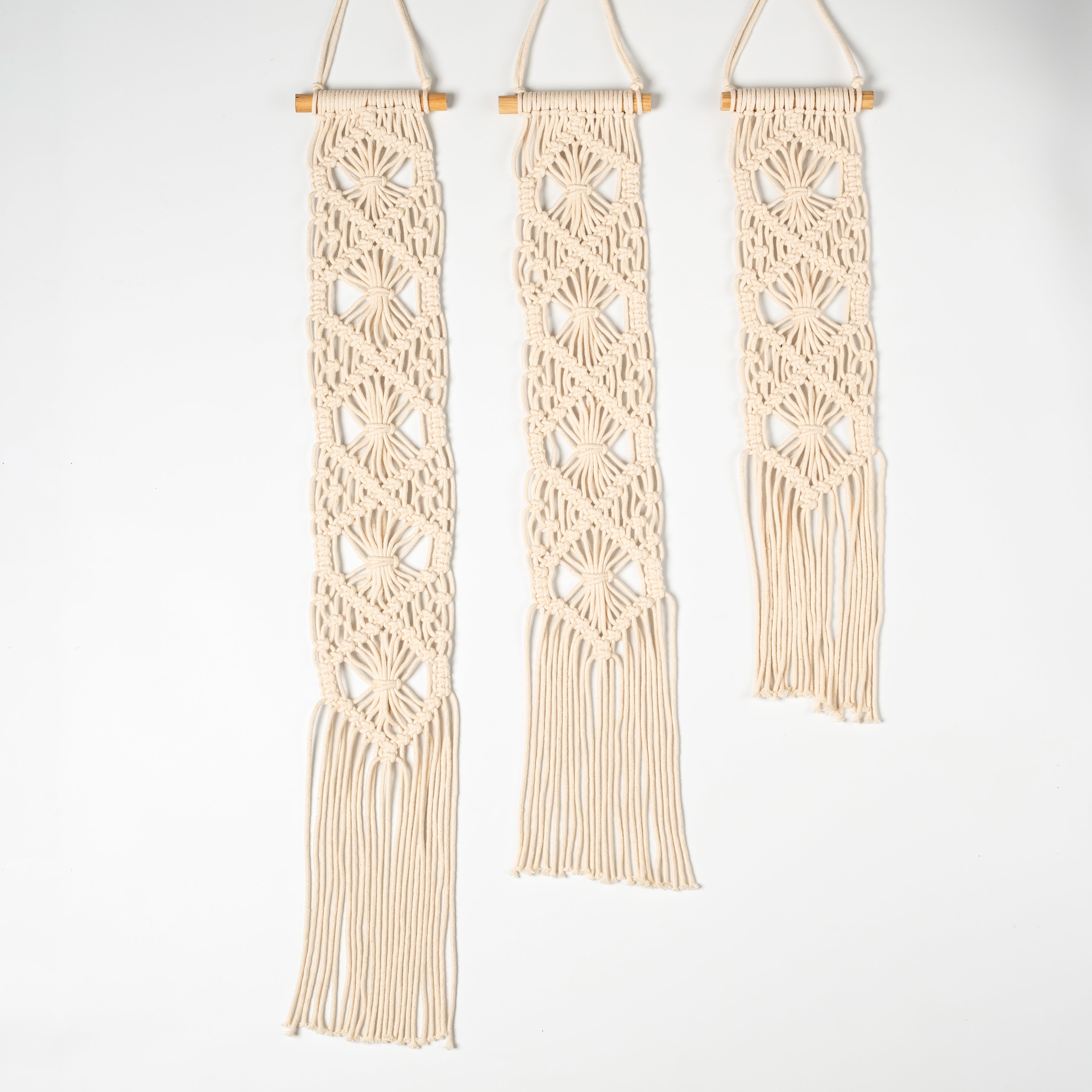 Cross Knot Ivory White Hand-crafted Wall Hanging Set of 3