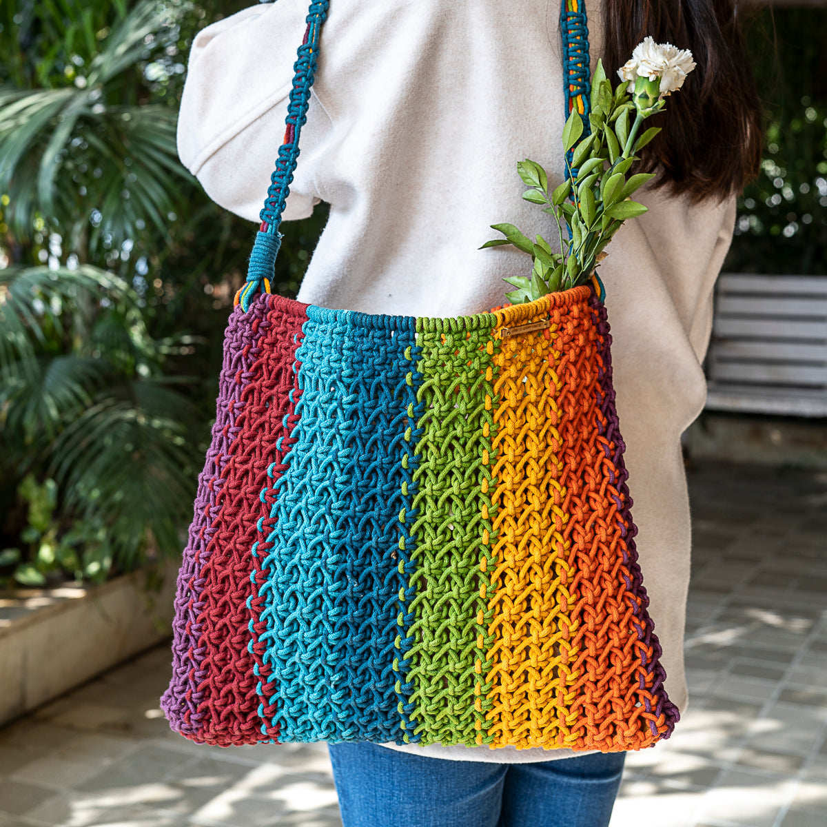 Maya  Striped Hand-Knotted Tote