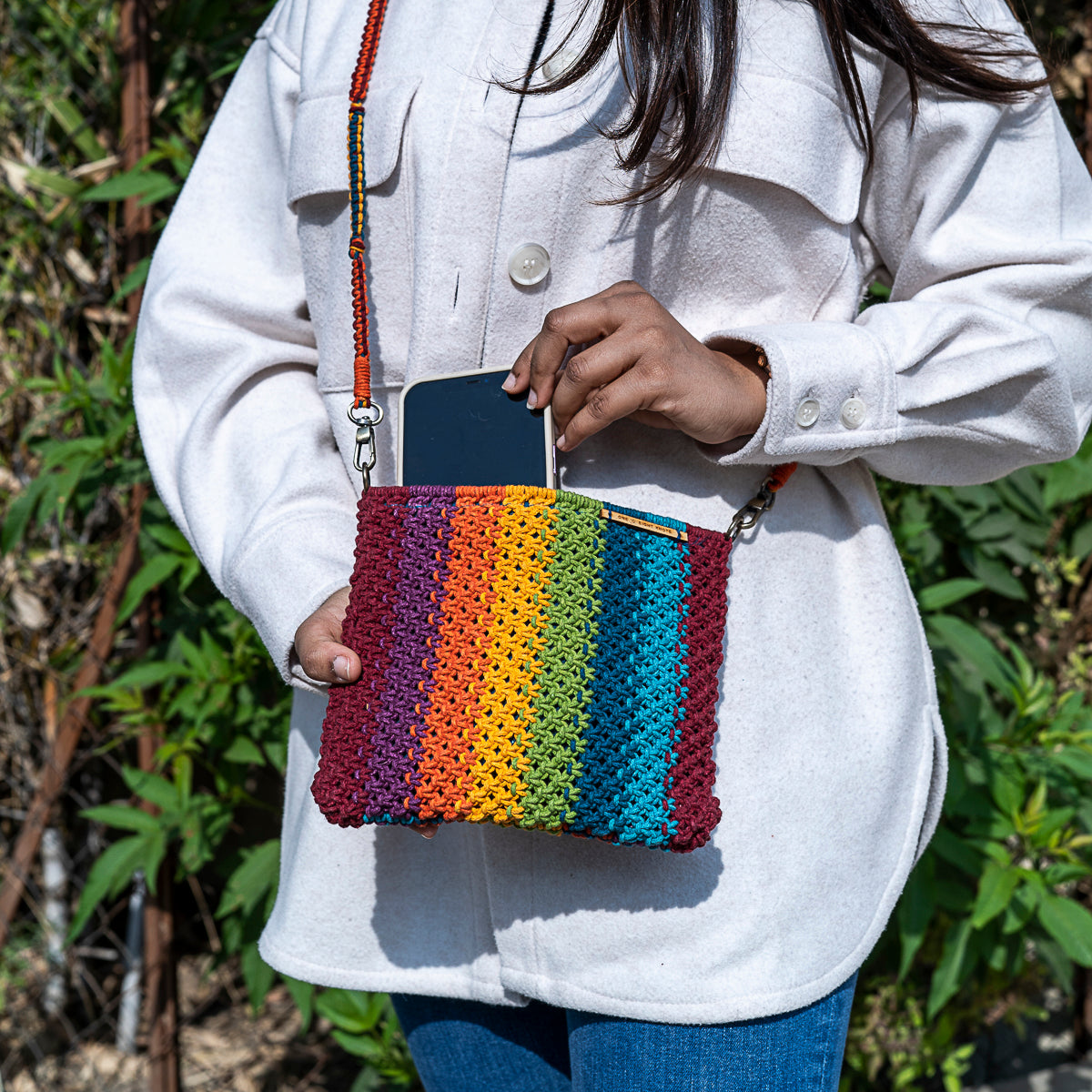 Gardenia Striped Hand-Knotted Sling Bag